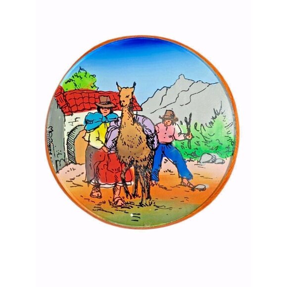 PERU Reverse Painted Wood Glass Coasters Set of 6 Holder Llamas Sheep Village - Picture 7 of 12